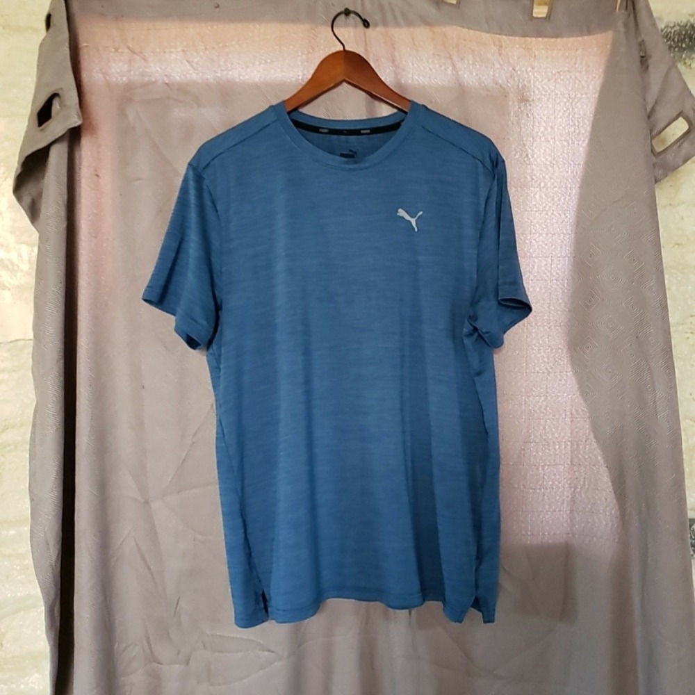 Puma Shirt Mens Large Blue Short Sleeve Performance Athletic Training Tee Top